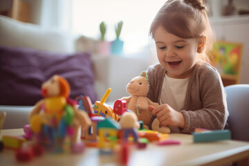 A child psychologist using toys and art therapy to connect with a young patient in a nurturing and child-friendly environment. Generative Ai