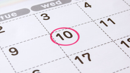 tenth day of the month  marked on the calendar with a red circle