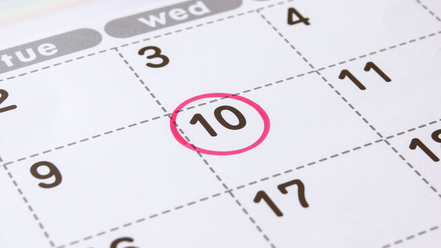 tenth day of the month  marked on the calendar with a red circle