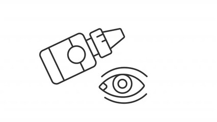 2D black thin line animation of drop of medicine in eye, HD video with transparent background, seamless loop 4K video representing medical treatment.