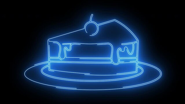 animated cake logo with glowing neon lines