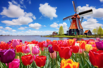 beautiful view of Dutch windmills