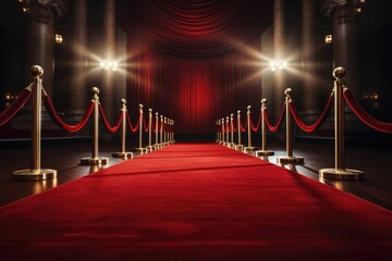 Red carpet with red carpet and red curtains. 3d rendering, empty Red carpet, AI Generated