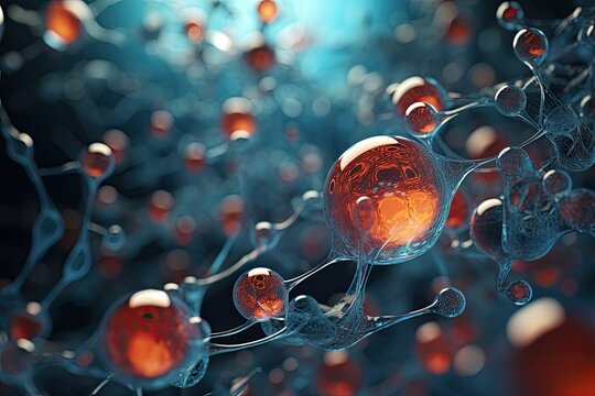 3d render of molecule structure. Science background with cell and neurons, Explore cellular research, revealing intricate structures and processes at the microscopic level, AI Generated