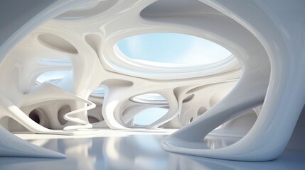 Abstract white interior of the future with glass
