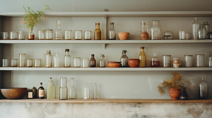 Generative AI, kitchen interior, minimalistic japanese wabi sabi style, muted natural neutral colors