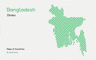 Creative map of Bangladesh. Political map. Dhaka Capital. World Countries vector maps series. Spiral fingerprint series