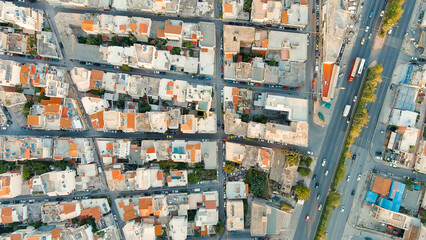 Athens, Greece. Panorama of the capital during sunset. Roofs of houses, Aerial View