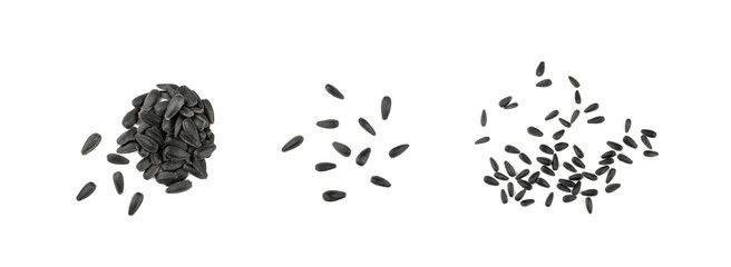 Sunflower Seeds Group, Black Seeds Isolated Top View