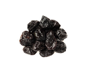 Dry Plums Isolated, Dried Black Fruits, Prune Group, Dry Plum Fruit on White Background