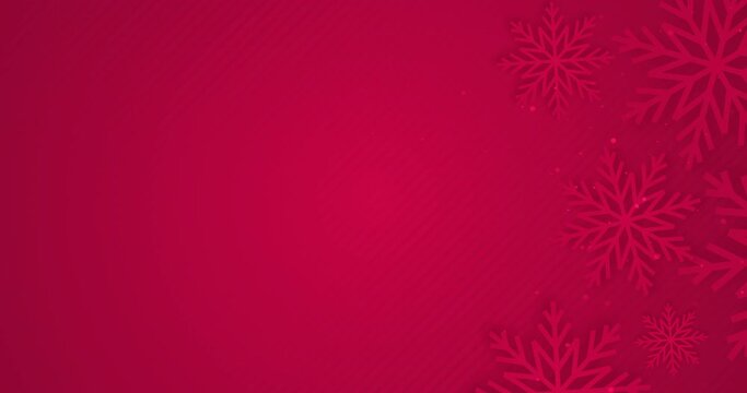 4k Luxury dark red background with snowflakes and golden bokeh. Glowing sequins. Abstract animated elegant banner Happy New Year 2024 greeting card. Deluxe Merry Christmas BG. Premium sale ad backdrop