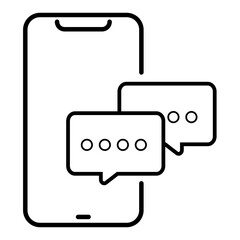 Mobile phone and chat message notification icon on white background. line outline icons, smartphone bubble speech, concept of online talking in mobile. SVG vector illustration.	