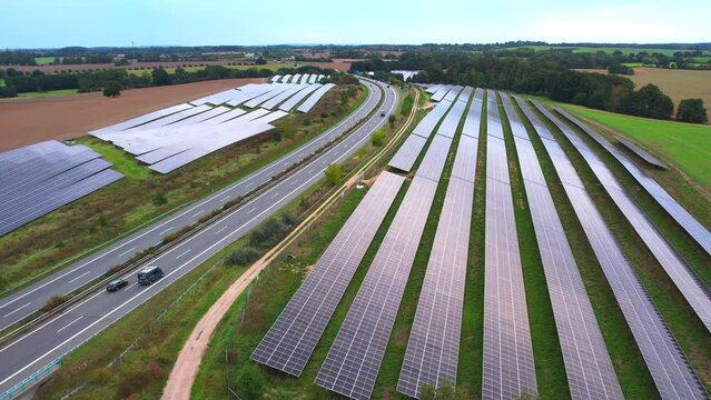 along the A20 freeway in Mecklenburg-Western Pomerania in Germany, there is a solar park for generating electricity