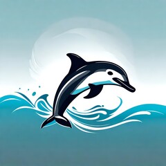 Obraz premium A logo for a business or sports team featuring a stylized cute blue dolphin swimming jumping playing in the ocean that is suitable for a t-shirt graphic.