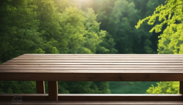 a wooden table with a wonderful nature view in the background