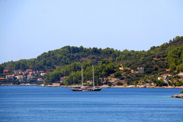 Fototapeta premium Sailing boat and beautiful Adriatic sea landscape in Croatia.