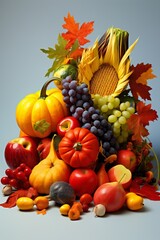 Naklejka na ściany i meble Vivid Thanksgiving Artist Fruits and Veggies with Flair, with empty copy space Generative AI