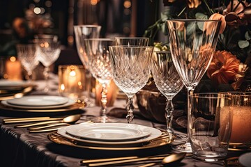 Luxury table settings for fine dining with and glassware - Powered by Adobe