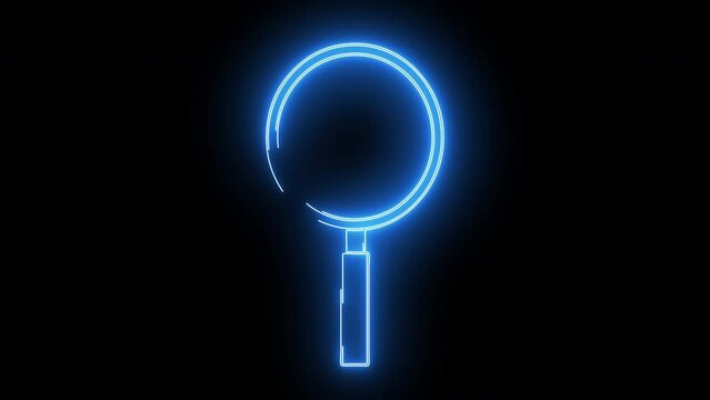 magnifying glass logo animation with glowing neon lines