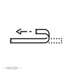 remove the protective tape icon, pulling and open here, scotch or sticky tape, thin line symbol on white background - editable stroke vector illustration eps10