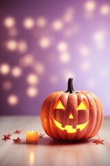 Fototapeta premium Happy Halloween holiday spooky scary background with decoration pumpkins and bats, Haloween event invitation poster card backdrop, trick or treat witch fall party. Copy empty space.