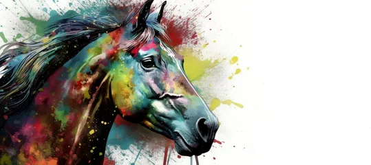 Fotobehang Colorful horse head banner. Farm animal. Generate Ai © nsit0108