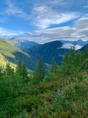 Fototapeta na wymiar Vue sur la vallée du Trient pendant l'ascension vers le refuge de Balme en Suisse
