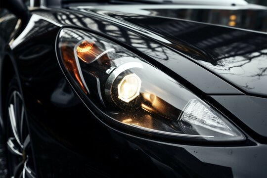 Close up reveals the opulent elegance of a high end cars headlight