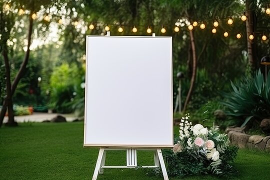Wedding white Board, welcome sign Mockup, outdoors