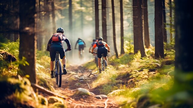 bicycle trekking over rough terrain, in the forest in the mountains, cycling, travel
