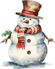 Watercolor snowman on white background