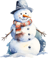 Watercolor snowman on white background