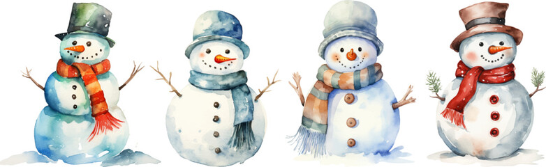 Watercolor snowman on white background