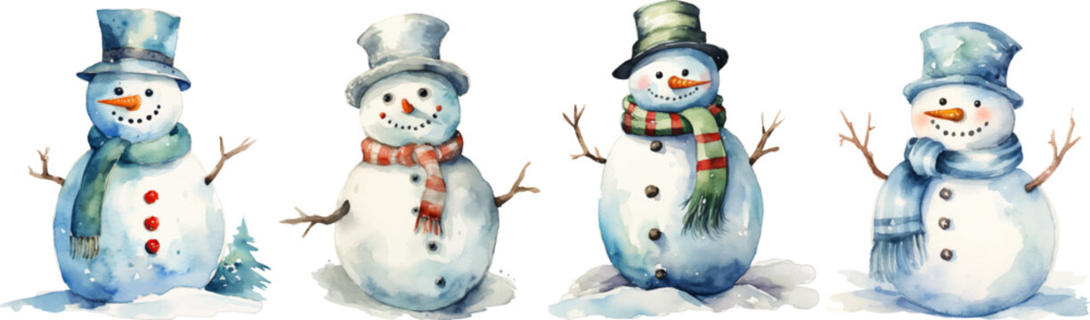 Watercolor snowman on white background