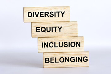 DEIB, Diversity, equity, inclusion, belonging symbol. Wooden blocks with words DEIB, diversity,...