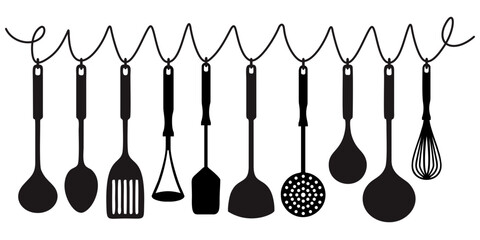 Silhouette of cooking utensils in the kitchen