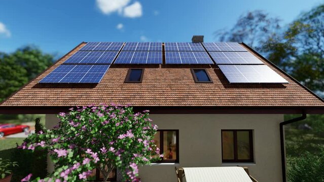 Solar panels and eco-friendly house, 4K