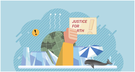 Eco, environmental protection activist volunteer holding banner. Save our planet demonstration, climate change protesters flat vector illustration. Ecology activism manifesting. Rights and democracy