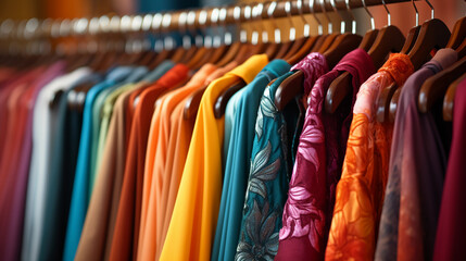 Multi color summer floral shirts on hangers