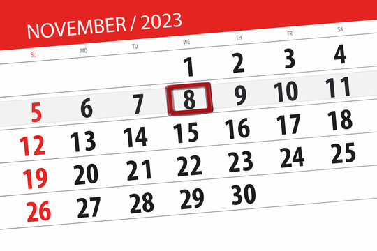 Calendar 2023, deadline, day, month, page, organizer, date, November, wednesday, number 8