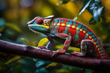 Fototapeta premium cute chameleon animal in the forest