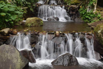 Fototapeta premium waterfall in a small river full of steep rocks in the middle of the forest