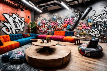 Modern  Creative Loft with Plush Bean Bag Seating and Graffiti Wall concept about home 
