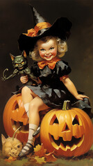 Halloween Vintage retro witch poster