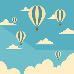 nature sky landscape with hot balloon and mountains vector illustration