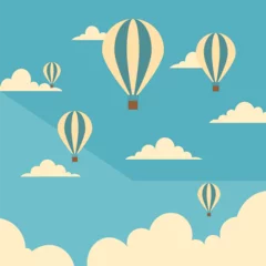 Foto op Plexiglas Luchtballon nature sky landscape with hot balloon and mountains vector illustration
