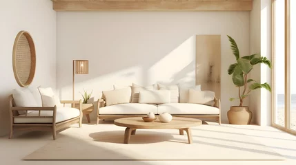 Fotobehang Modern House living room interior in warm beige color with furniture. © JuLady_studio