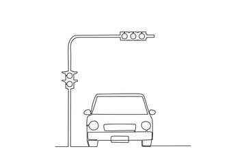 Car waiting for traffic light. Vector traffic light icon, minimalist traffic concept, daily traffic for big way.