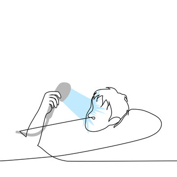 recommend clip art: man lies in the bathtub with his head out of the water and pours water on his face from the shower head - one line art vector. concept washing face, depression, procrastination