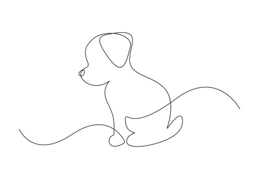 Continuous one line drawing of cute dog. Isolated on white background vector illustration. Premium vector.